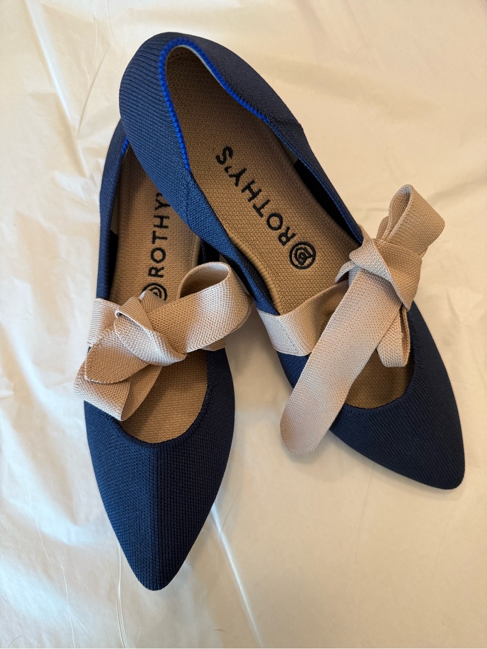 Rothy's “The Mary Jane” Navy Pointed Flats with Bow, Size 10.5